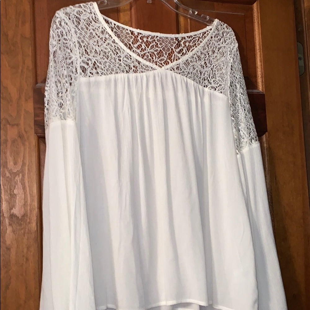 Cream blouse small runs big with lace bell sleeves